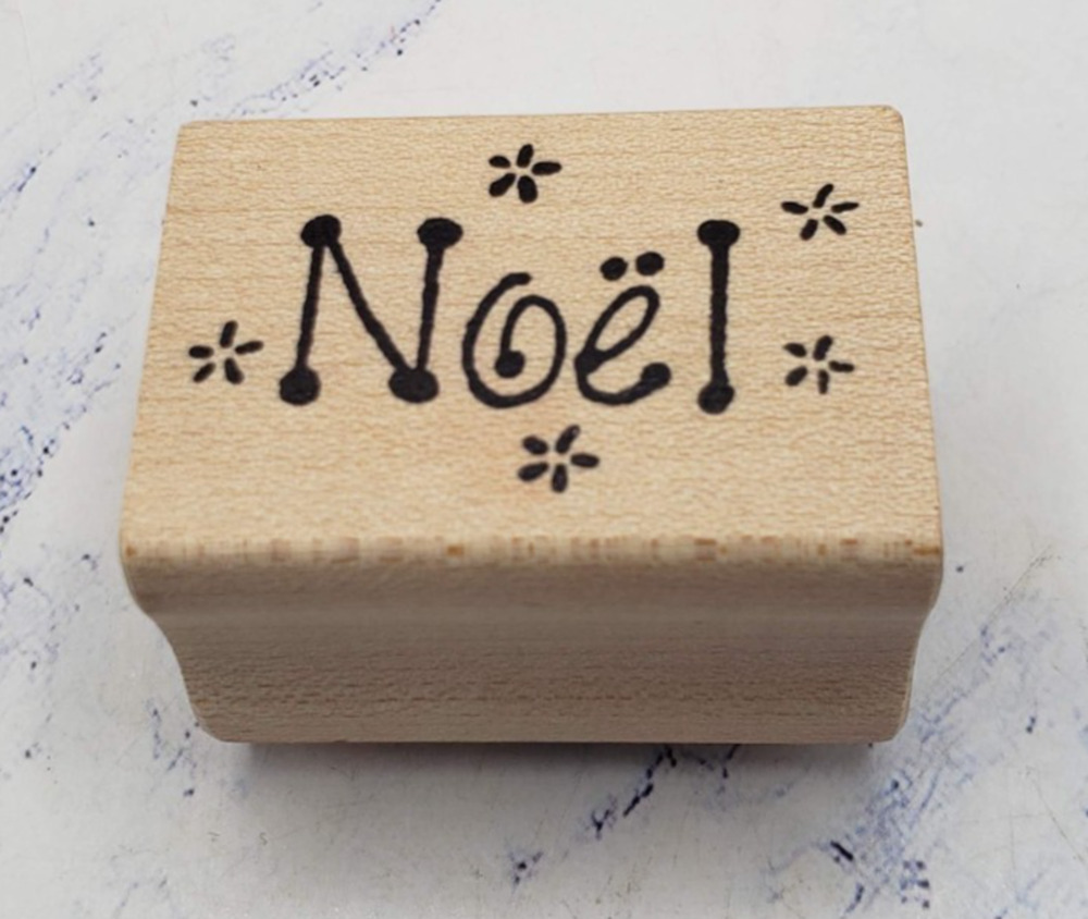 Noel Word Saying Christmas Snowflake Magenta Wood Mounted Rubber Stamp
